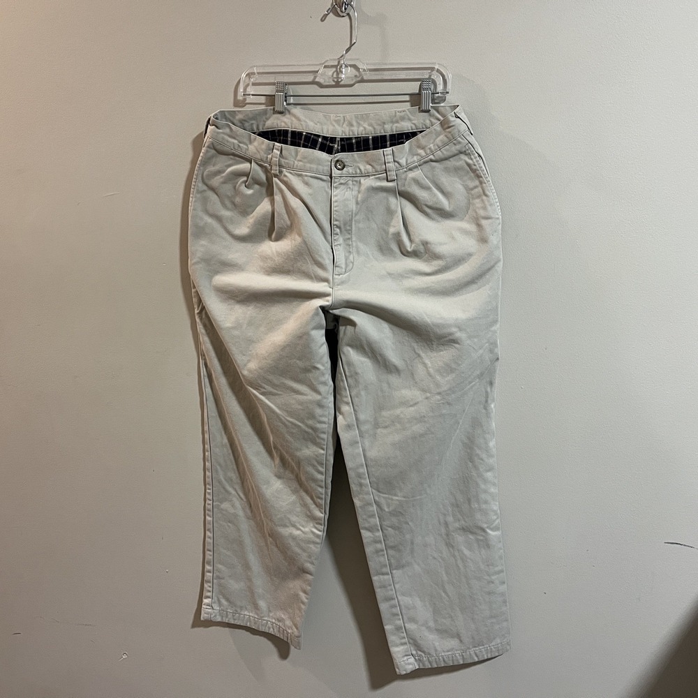 L.L.Bean Pants Mens 36x29 Khaki Natural Fit Flannel Lined Pleated Chino‎